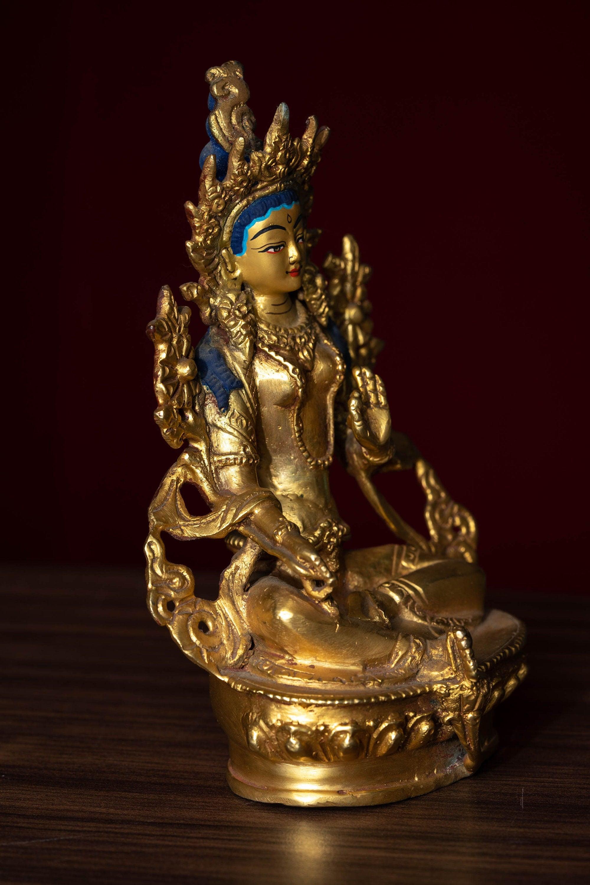 Gold Plated Green Tara Statue - Himalayas Shop
