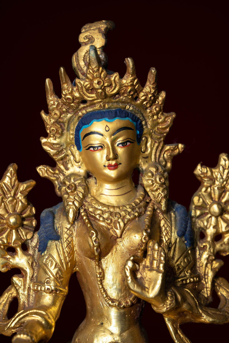 Gold Plated Green Tara Statue - Himalayas Shop