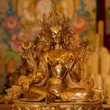 Green Tara Statue with Gold Plating - Himalayas Shop