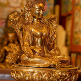 Green Tara Statue with Gold Plating - Himalayas Shop