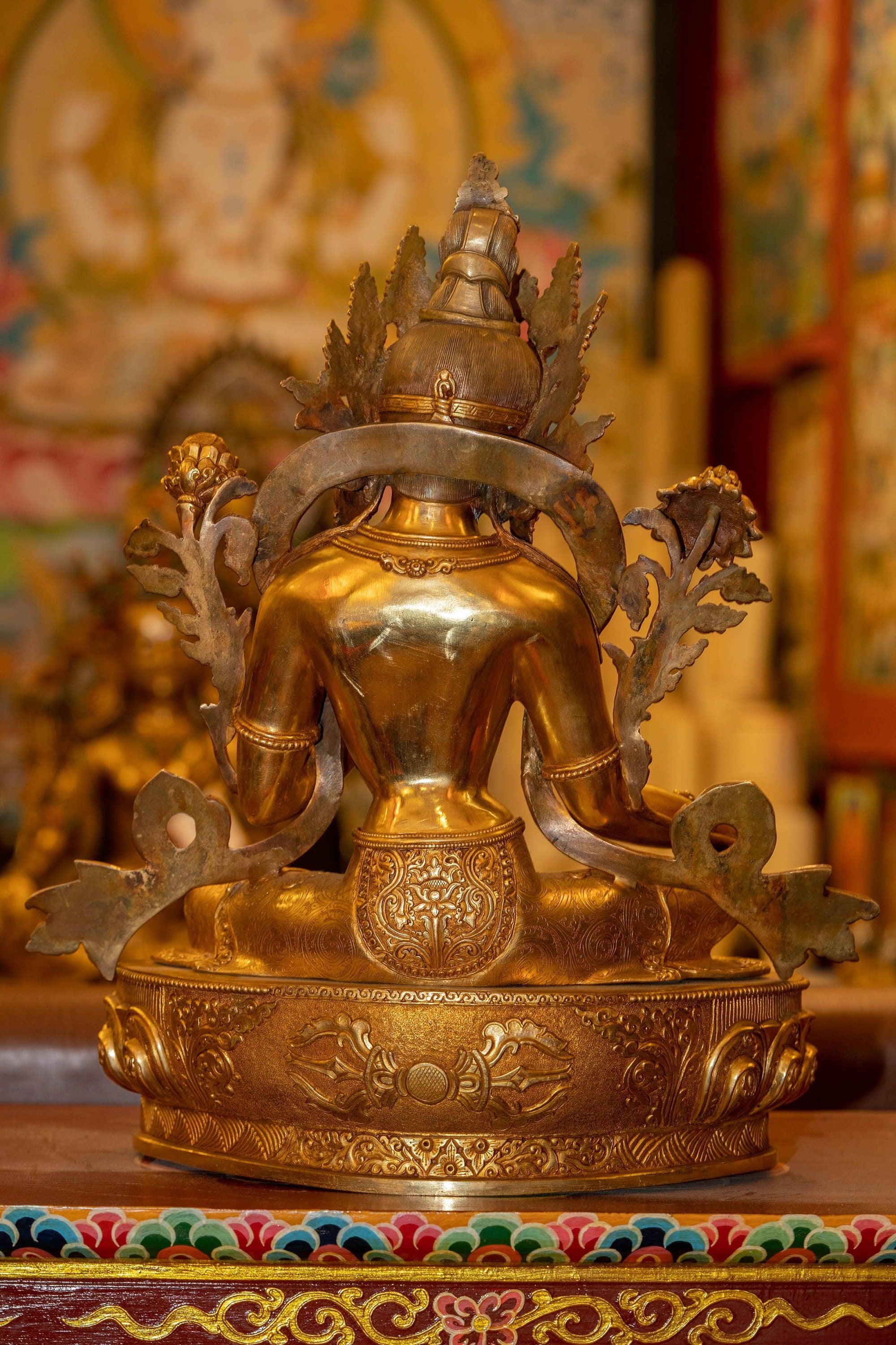 Green Tara Statue with Gold Plating - Himalayas Shop