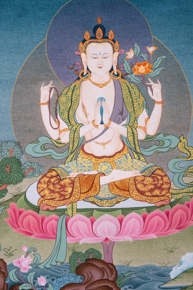 Chengresi Bodhisattva Thangka Painting - Himalayas Shop