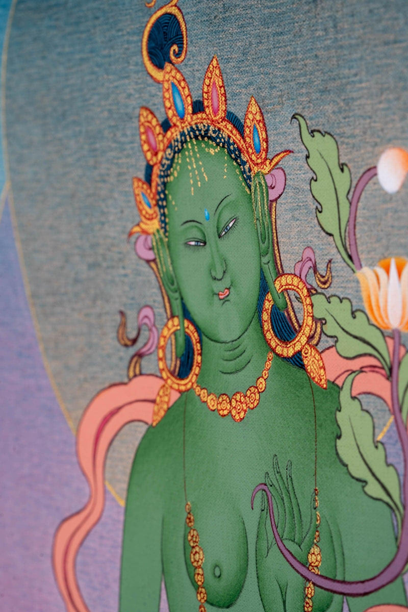 Beautiful Compassionate Green Tara Thangka Painting - Himalayas Shop