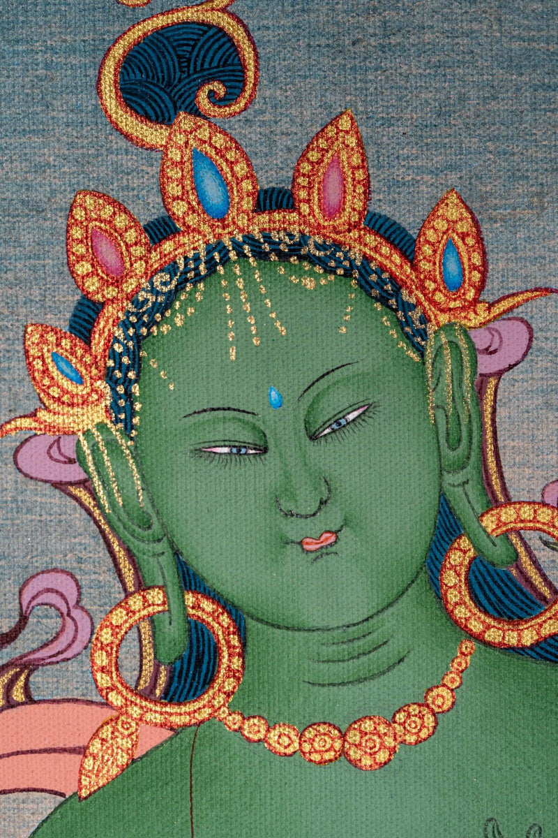 Beautiful Compassionate Green Tara Thangka Painting - Himalayas Shop