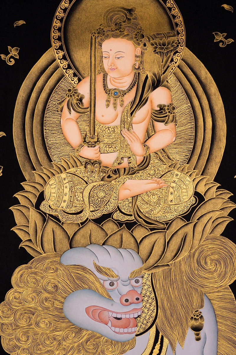 Pancha Buddha Thangka painting with his two first disciple Maudgalyayana and Śāriputra