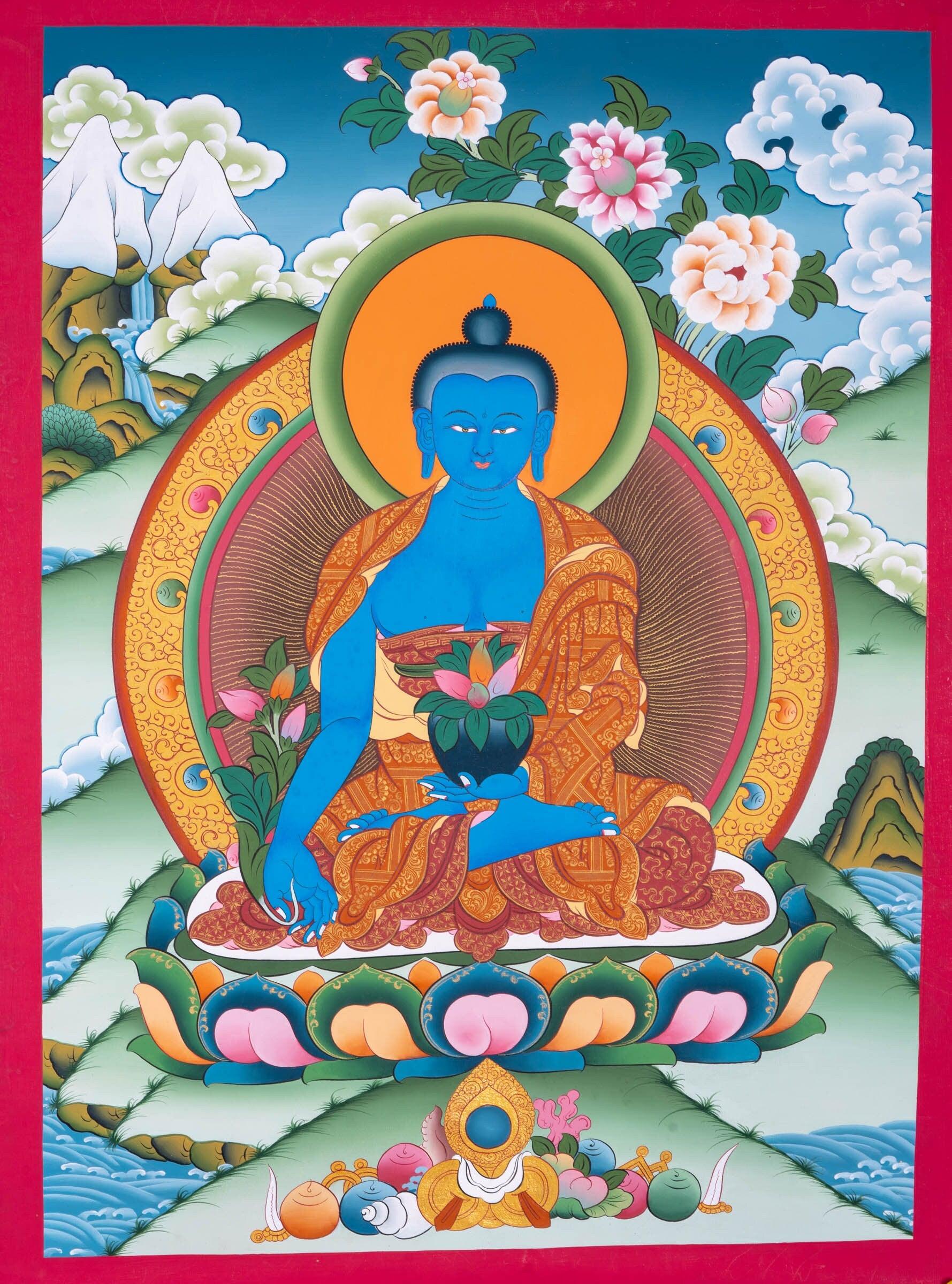 Blue Healing Buddha (Bhaisajyaguru Art) thangka painting