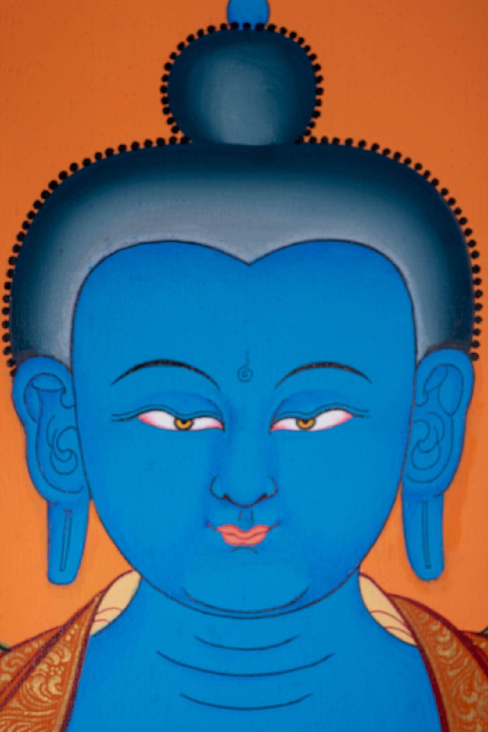 Blue Healing Buddha (Bhaisajyaguru Art) thangka painting - Himalayas Shop