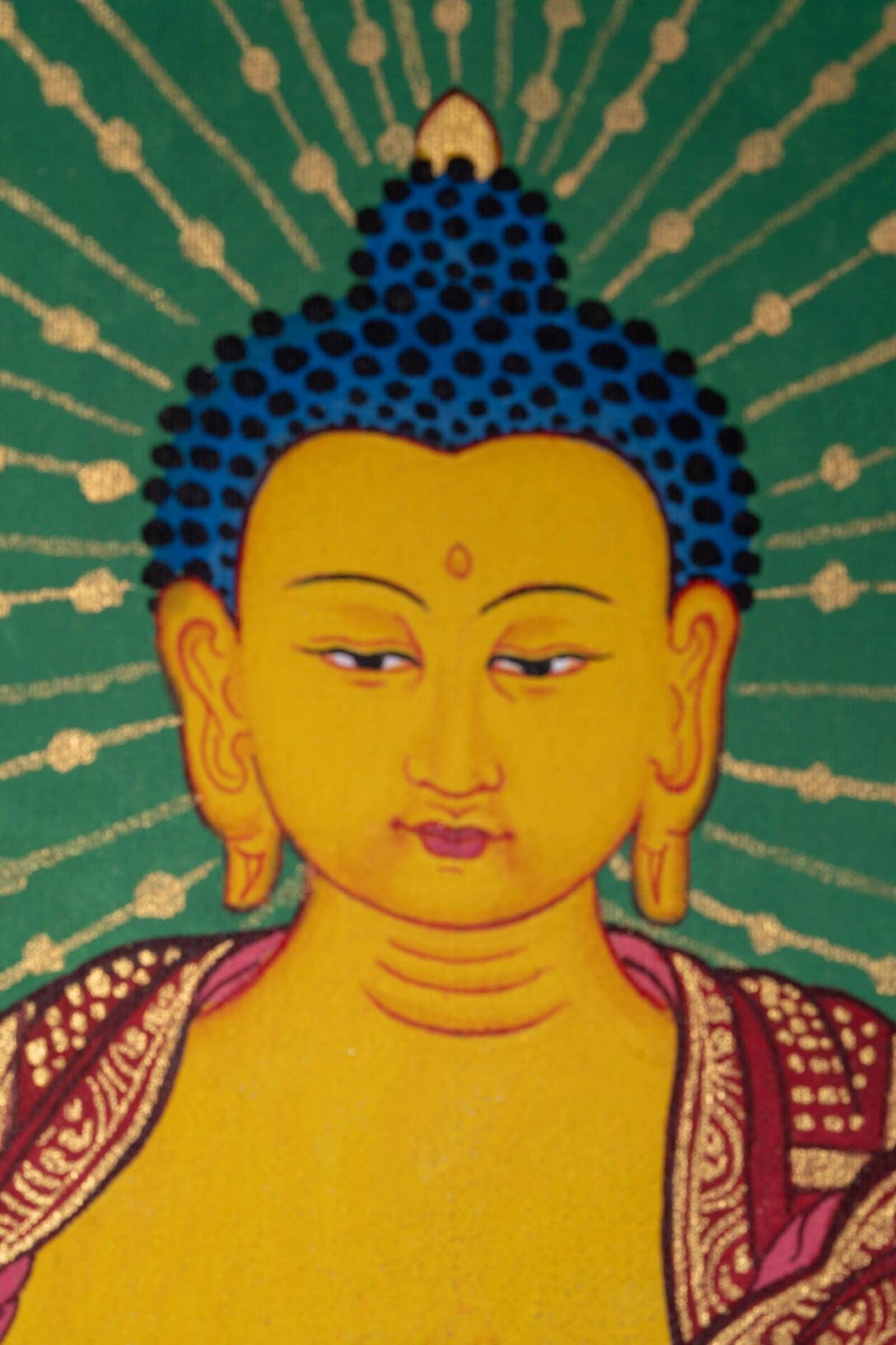 Pancha Buddha Thangka painting with his two first disciple Maudgalyayana and Śāriputra