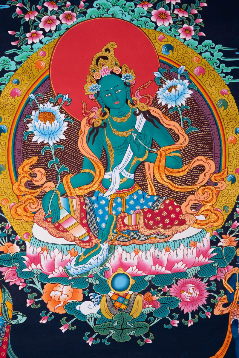 Green Tara Thangka Painting - Himalayas Shop