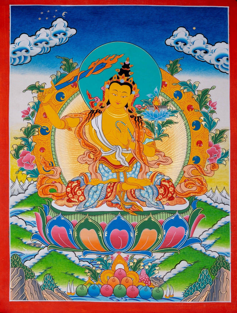 Genuine Art Manjushri Thangka - Himalayas Shop