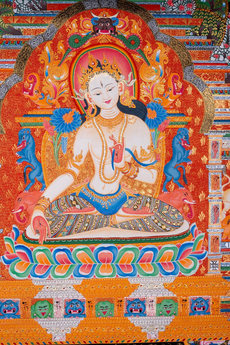 Newari White Tara Thangka Painting - Himalayas Shop