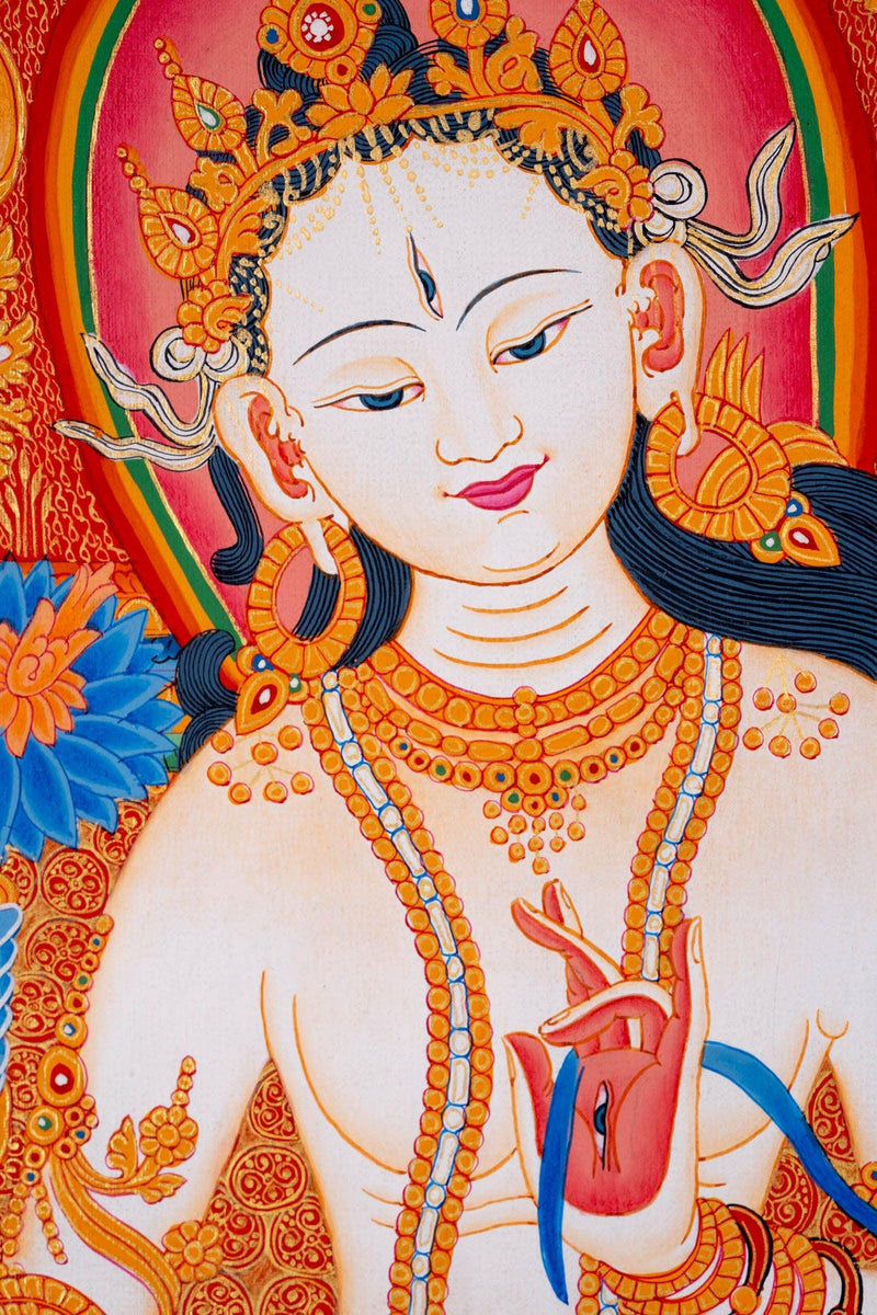 Newari White Tara Thangka Painting - Himalayas Shop