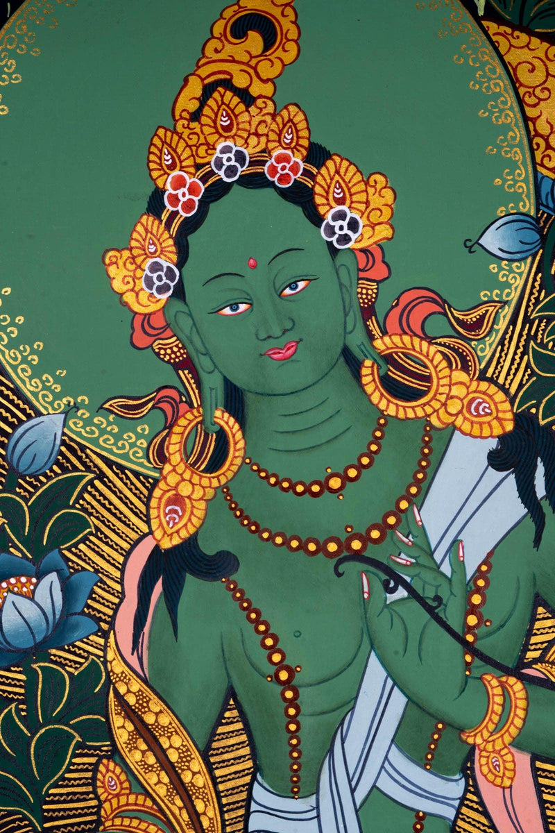 Beautiful Green Tara Thangka Painting - Himalayas Shop
