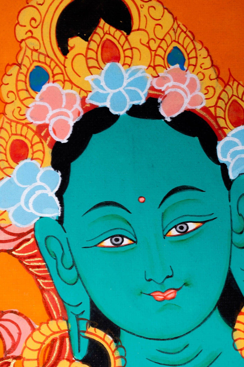 Beautiful Compassionate Green Tara Thangka Painting - Himalayas Shop