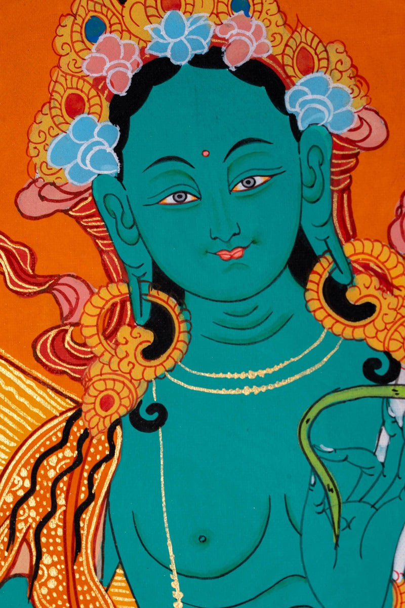 Beautiful Compassionate Green Tara Thangka Painting - Himalayas Shop