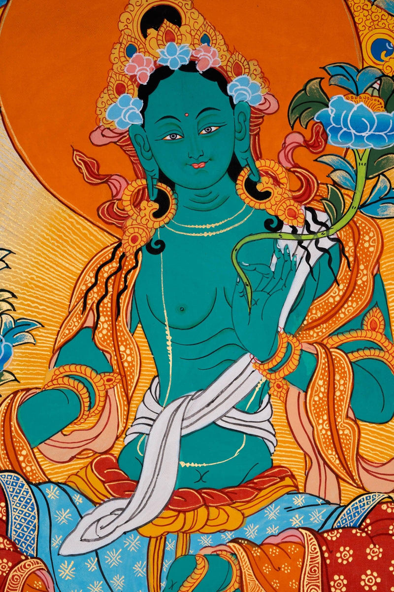Beautiful Compassionate Green Tara Thangka Painting - Himalayas Shop