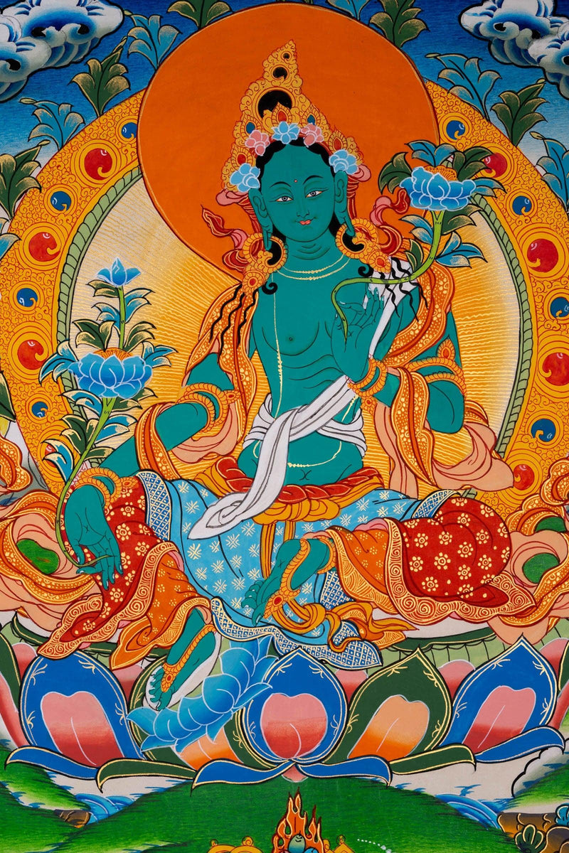 Beautiful Compassionate Green Tara Thangka Painting - Himalayas Shop