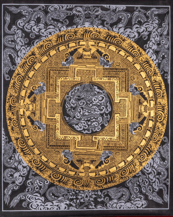 Good Luck Mandala with Dragon Thangka painting - Himalayas Shop