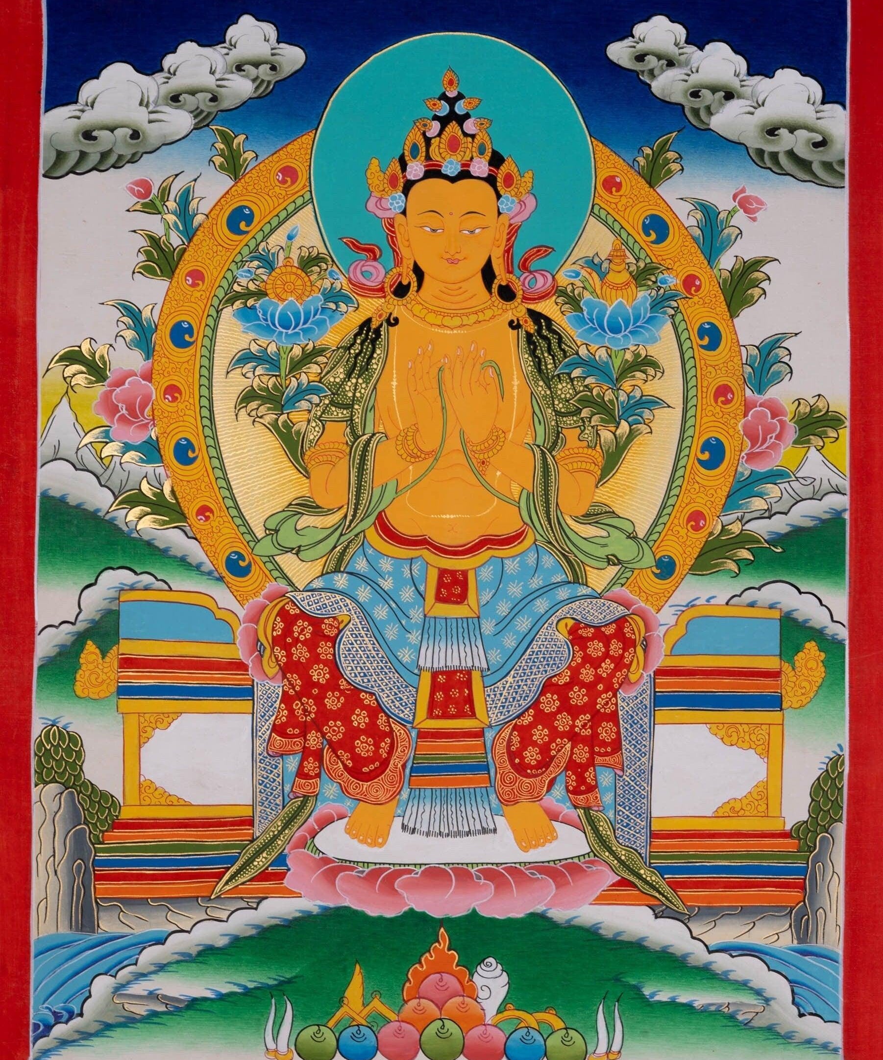 Genuine Thangka Painting of Maitreya Buddha - Himalayas Shop