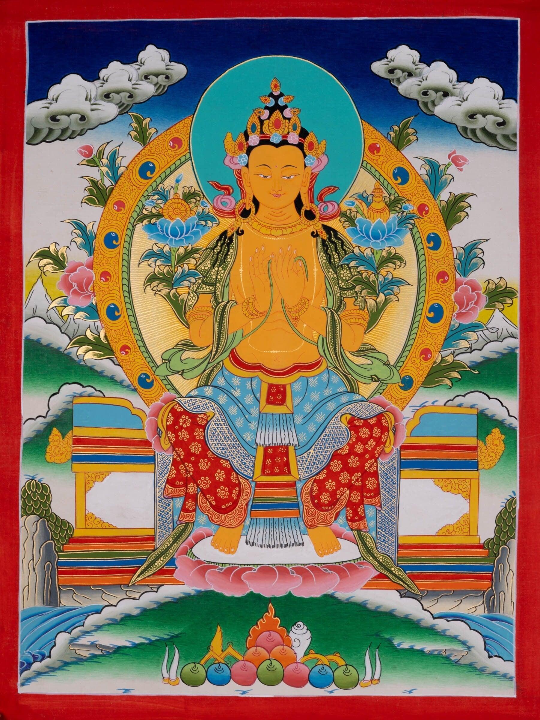 Genuine Thangka Painting of Maitreya Buddha - Himalayas Shop