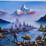 Mount Everest and Mt Ama Dublam Oil Painting - Himalayas Shop