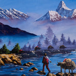 Mount Everest and Mt Ama Dublam Oil Painting - Himalayas Shop