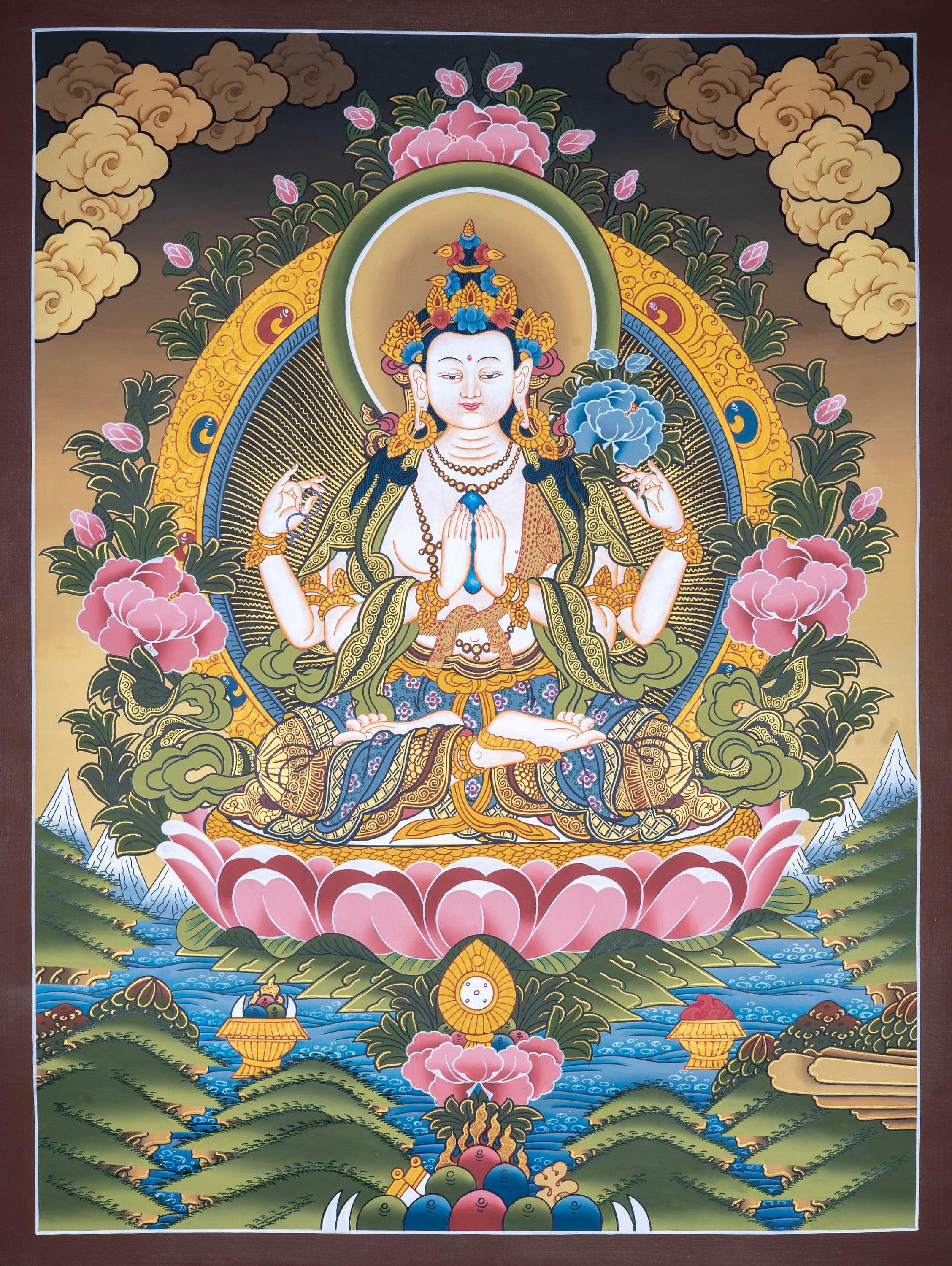 Bodhisattva of Compassion - Chengresi Thangka painting - Shop with Us