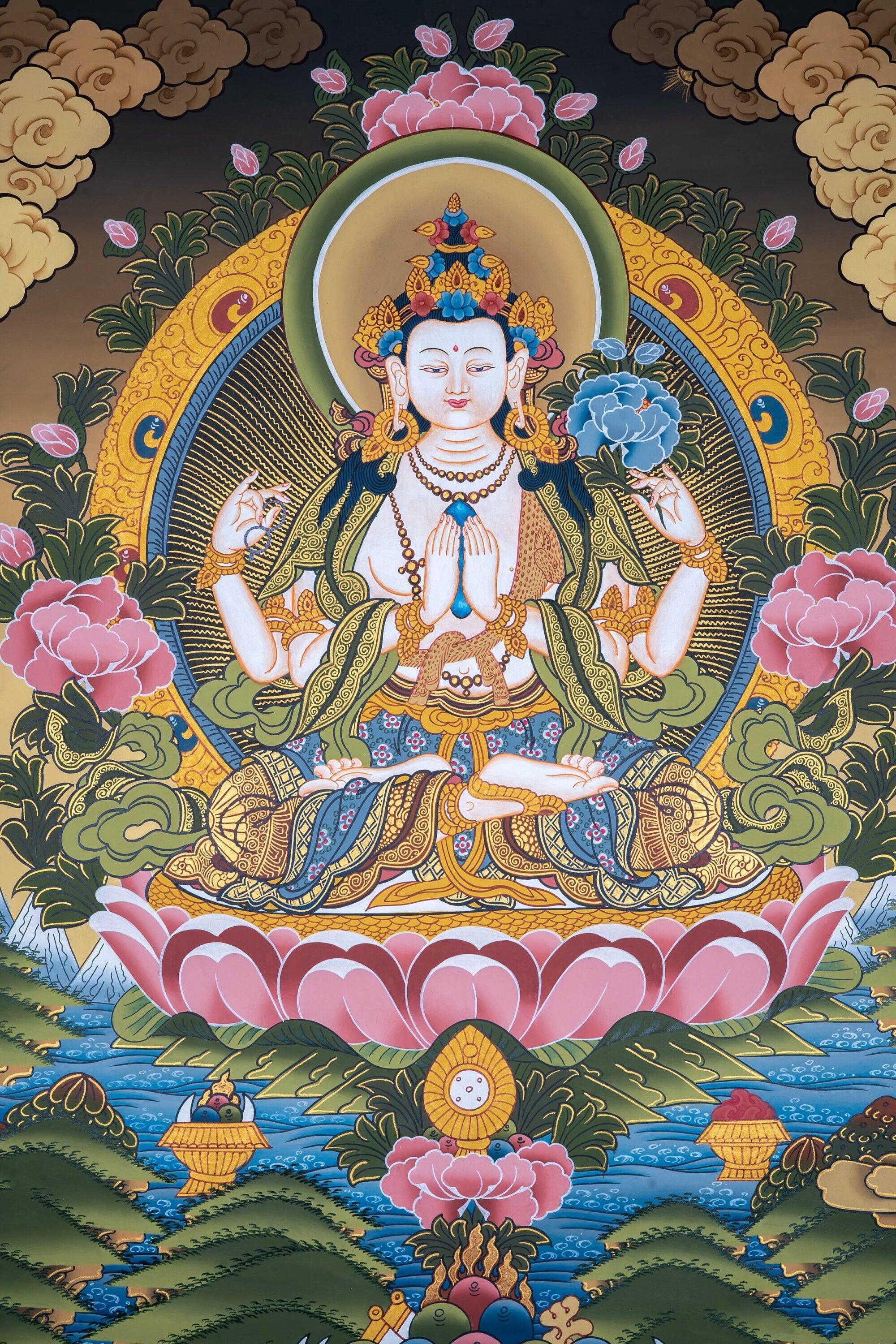 Chengrezi Thangka painting . Boddhisattva of compassion