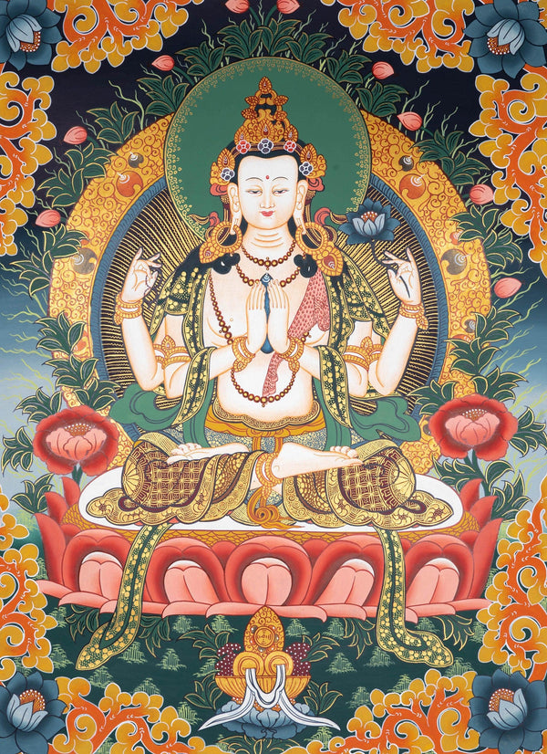 Chengresi-4 arms Thangka painting