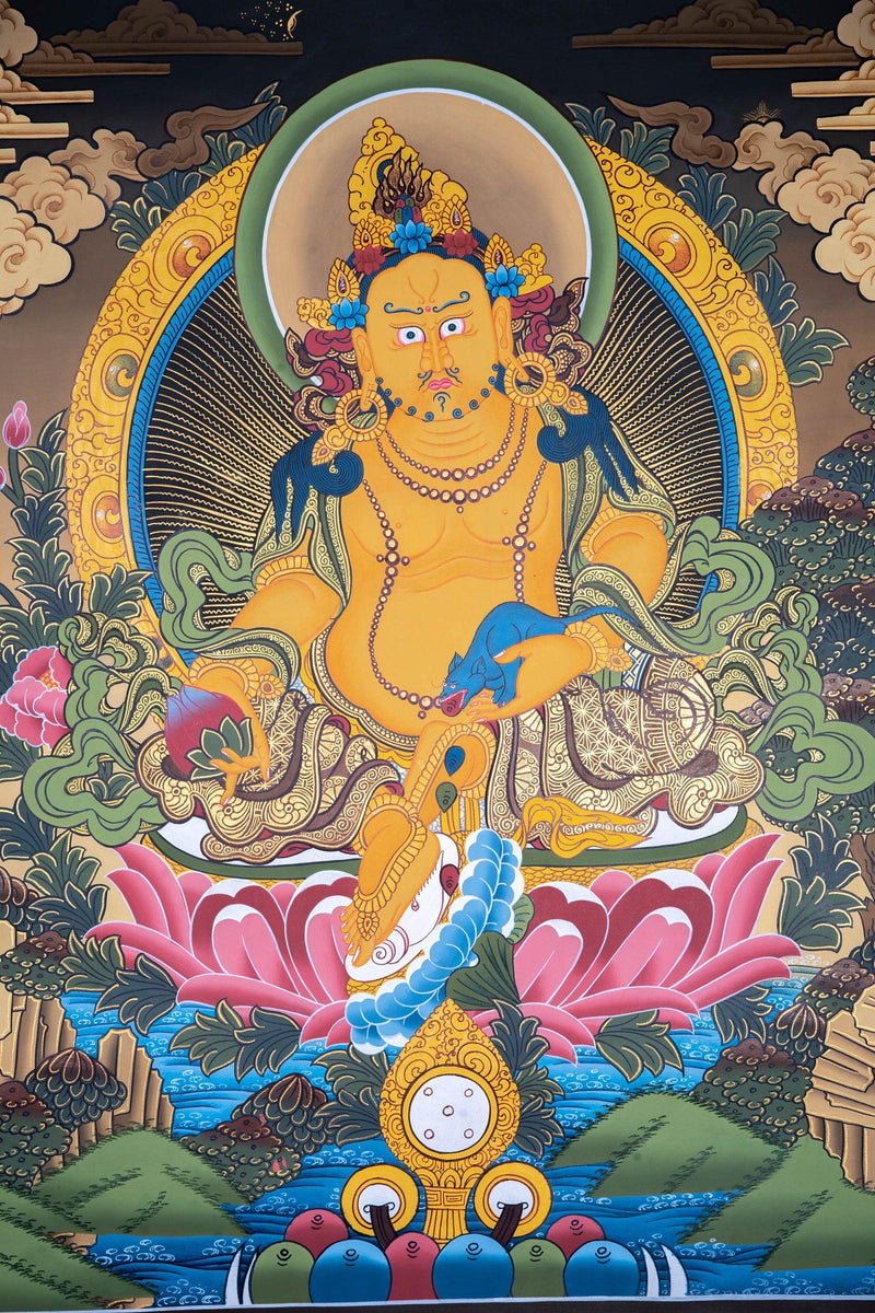 Zambala - the god of fortune in Tibetan Buddhism thangka painting on canvas