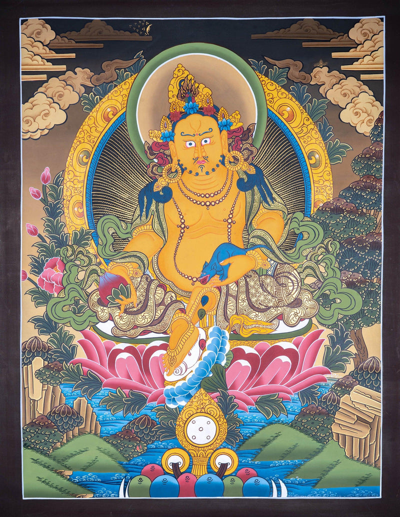 Zambala - the god of fortune in Tibetan Buddhism thangka painting on canvas