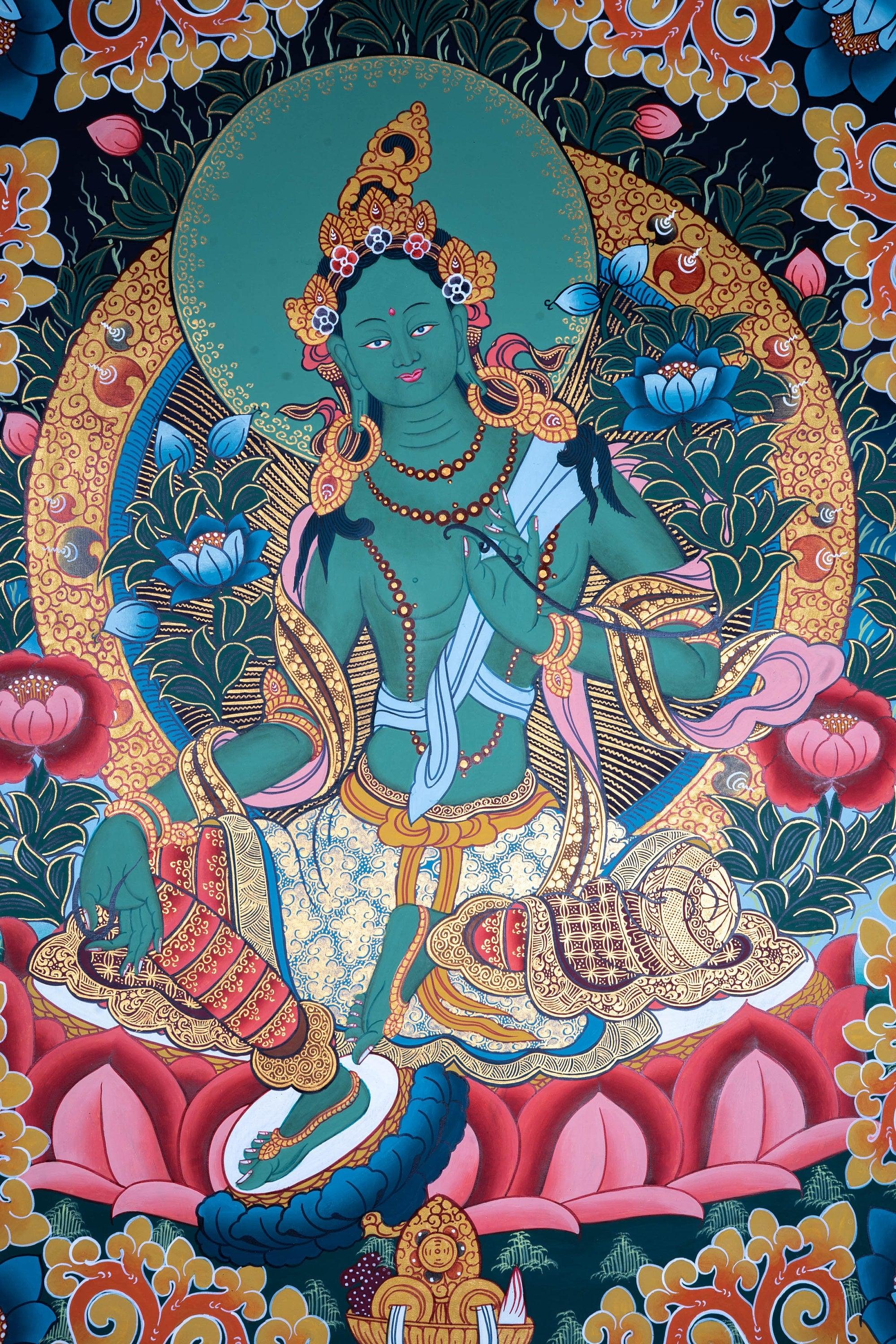 Green Tara Tibetan Thangka art painting