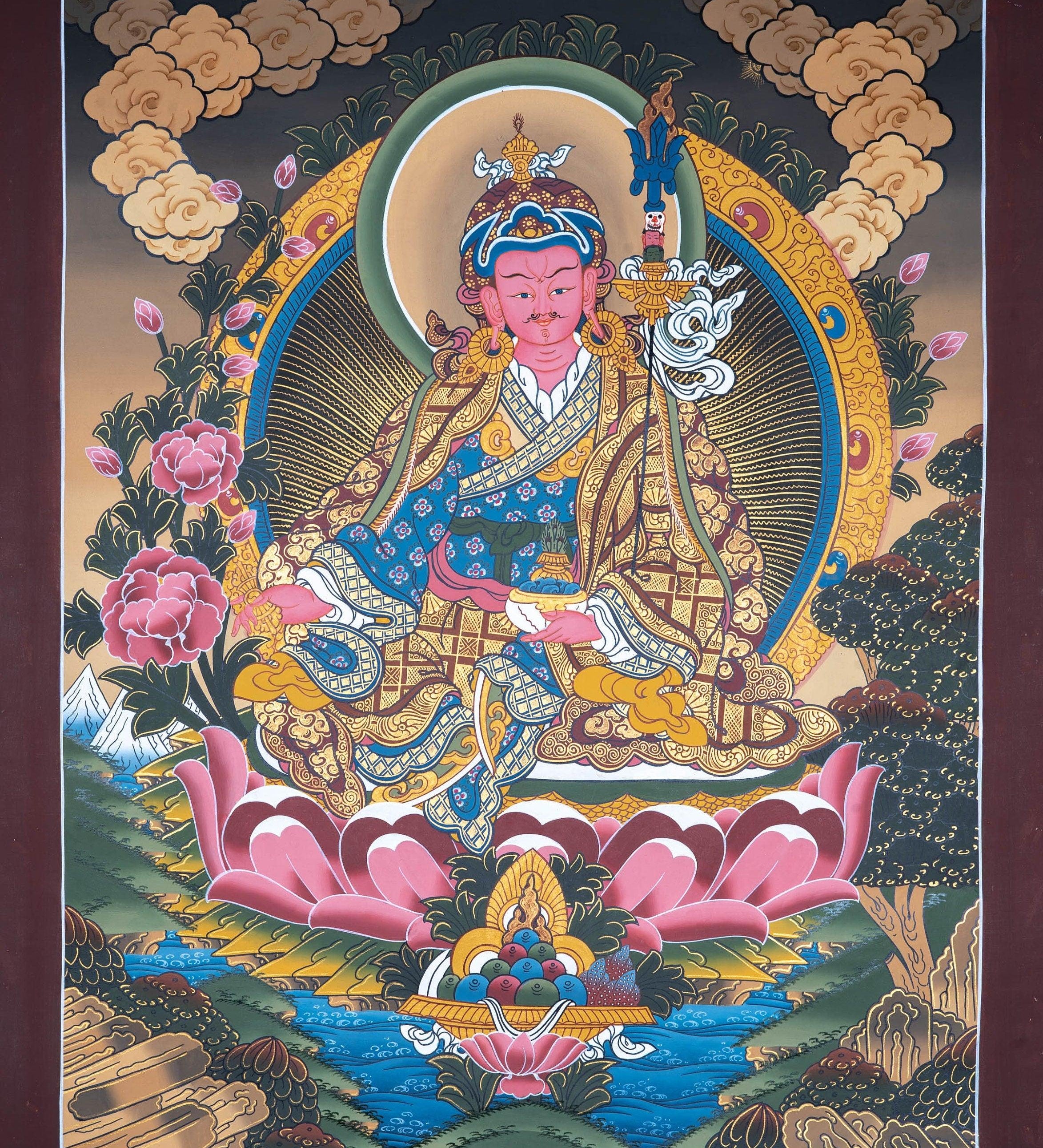 Guru Padmasambhava Thangka painting on lotus