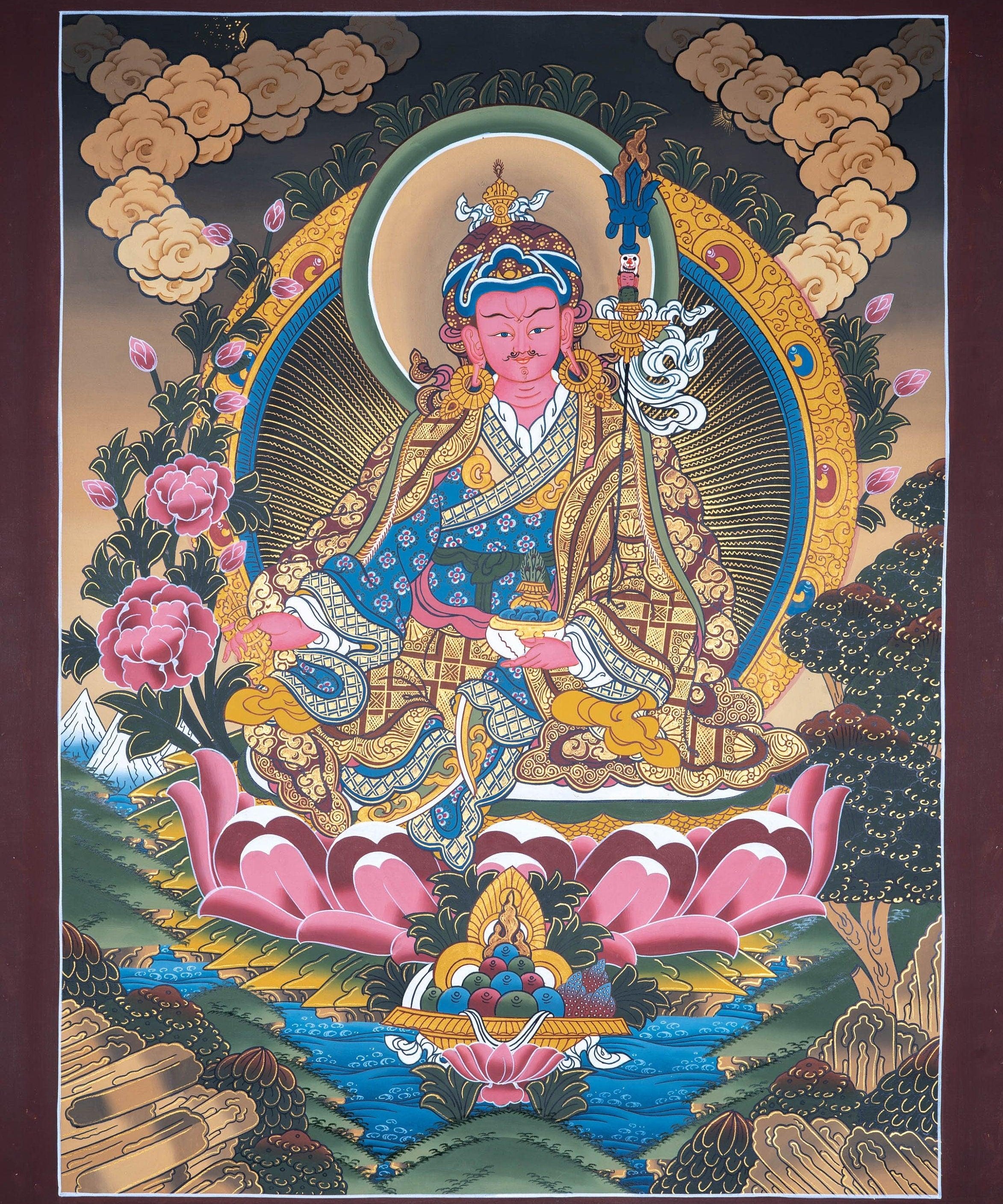 Guru Padmasambhava Thangka painting on lotus