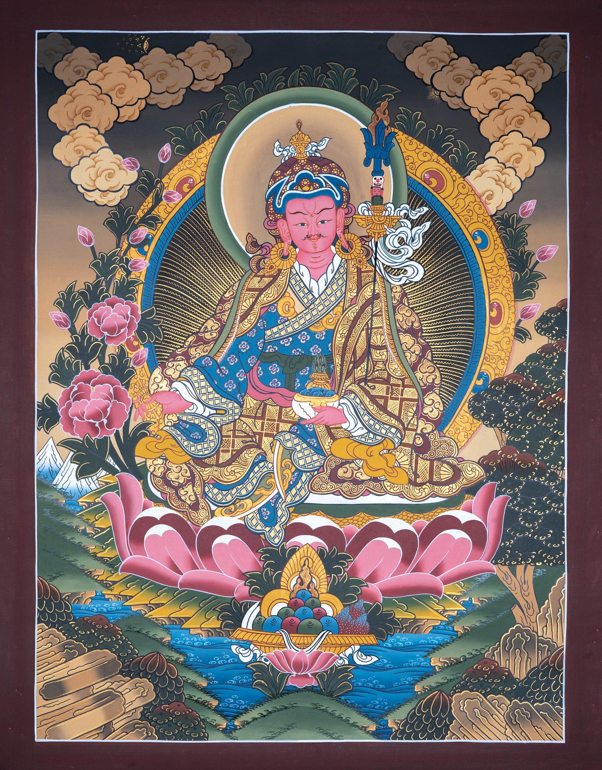 Guru Padmasambhava Thangka painting on lotus