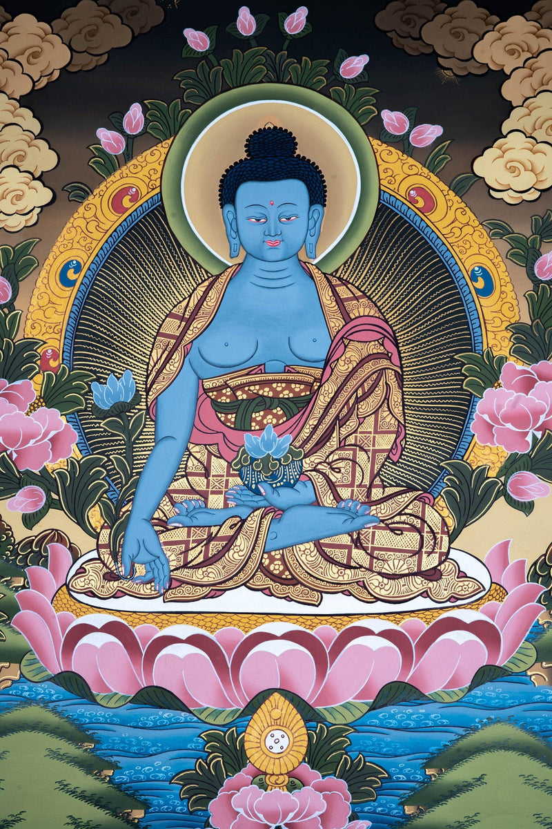 Blue healing Medicine Buddha Thangka painting
