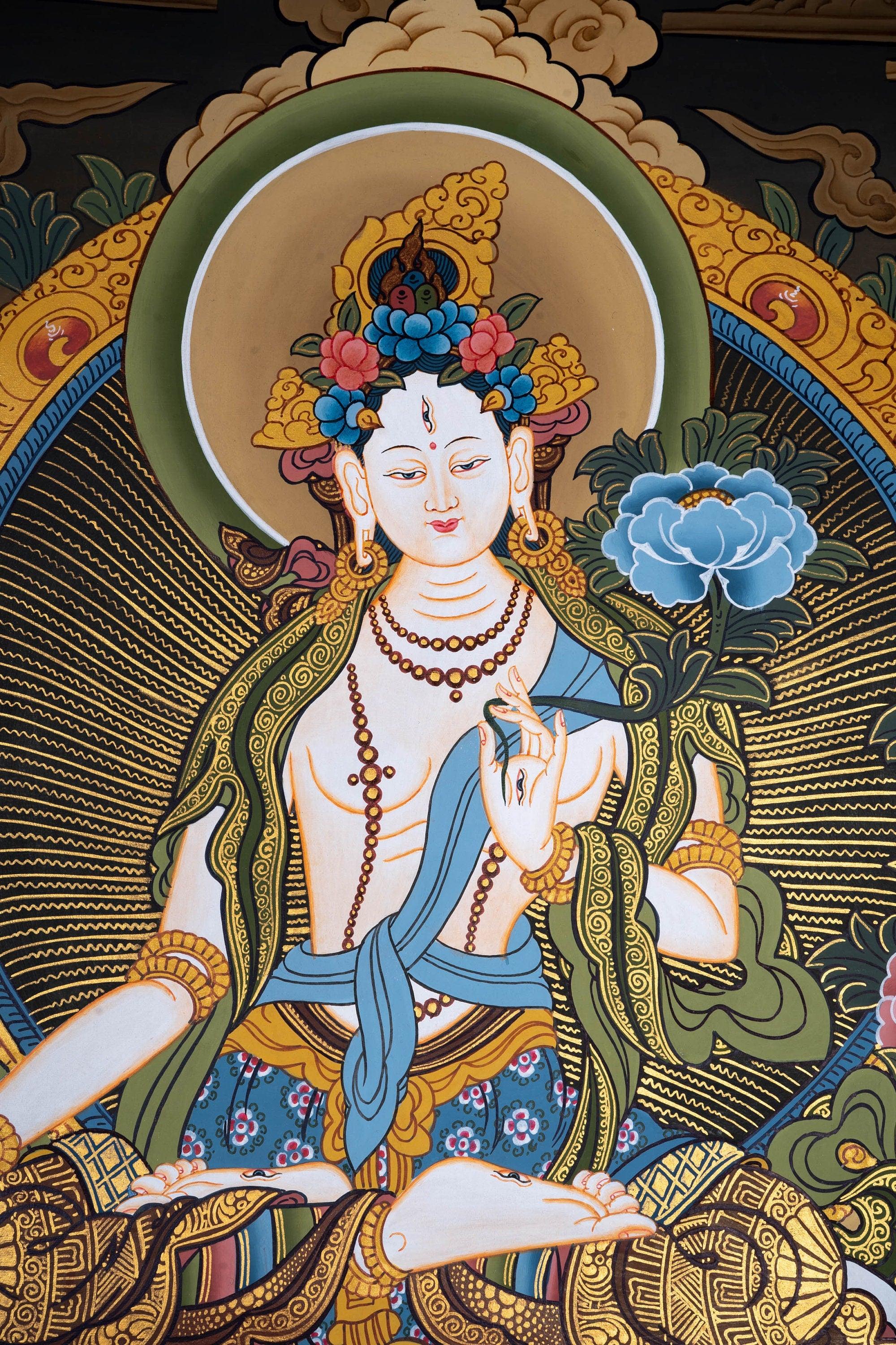White Tara Thangka painting on canvas for wall hanging