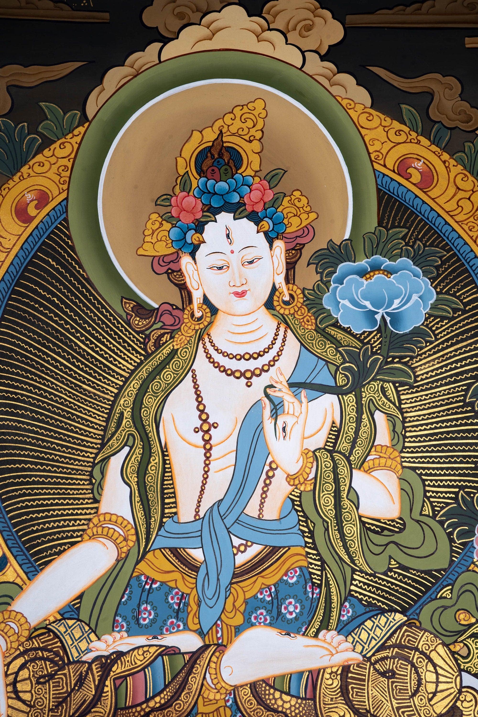White Tara Thangka painting on canvas for wall hanging