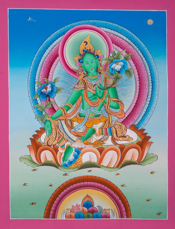 Compassionate Green Tara Thangka Painting