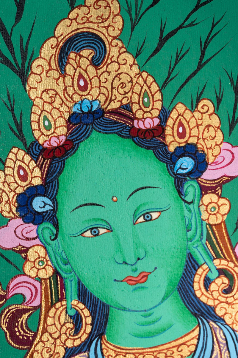 Green Tara (Leaf)  thangka - Himalayas Shop