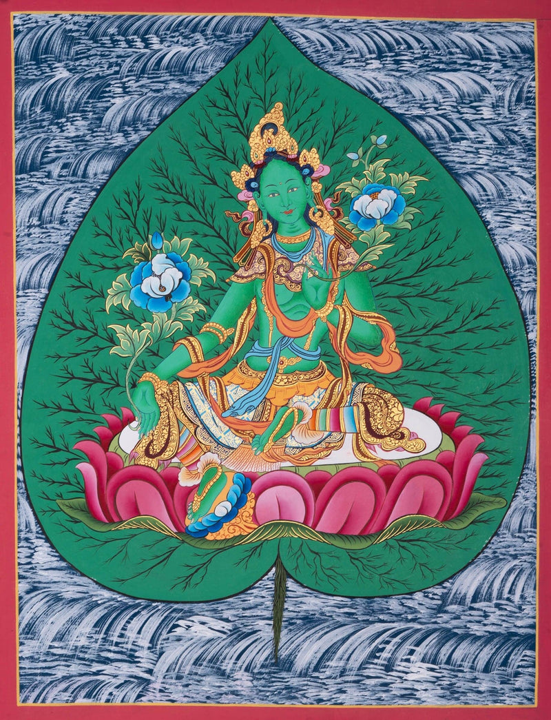 Green Tara (Leaf)  thangka - Himalayas Shop