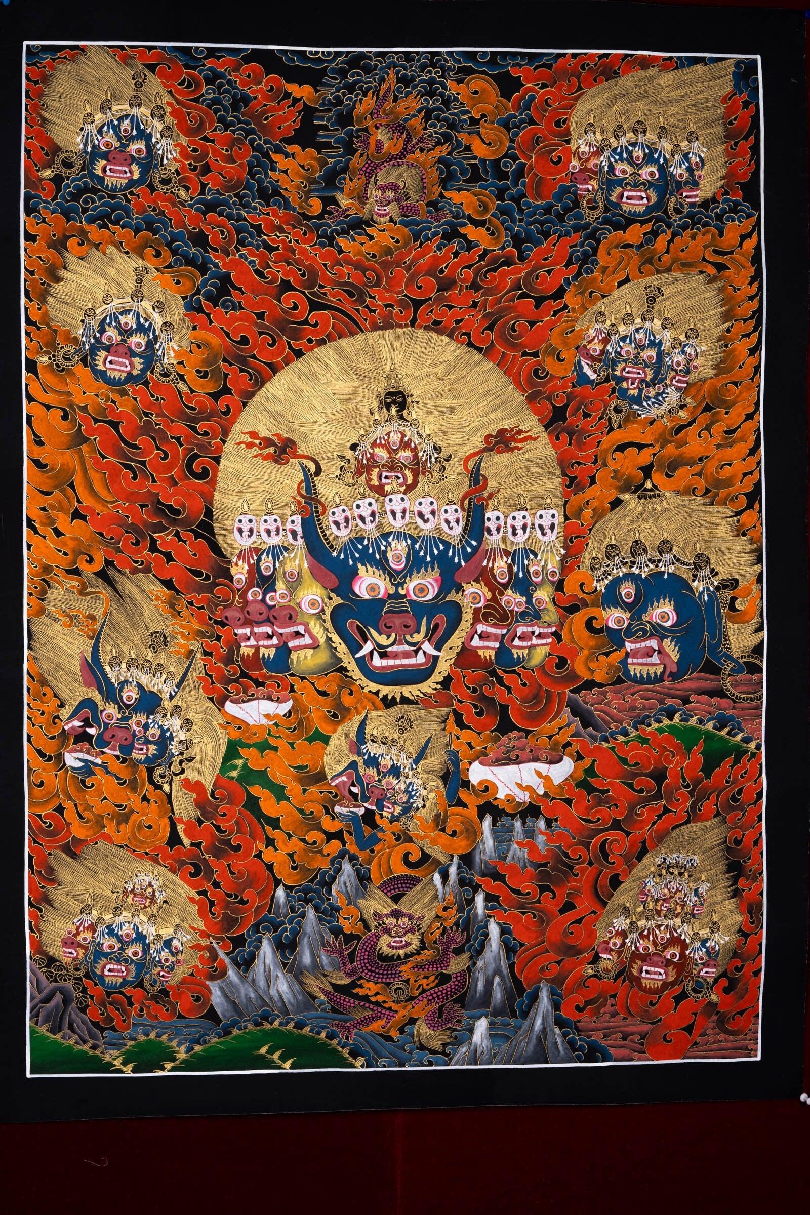 Thangka Painting of Yamantaka Head - Himalayas Shop