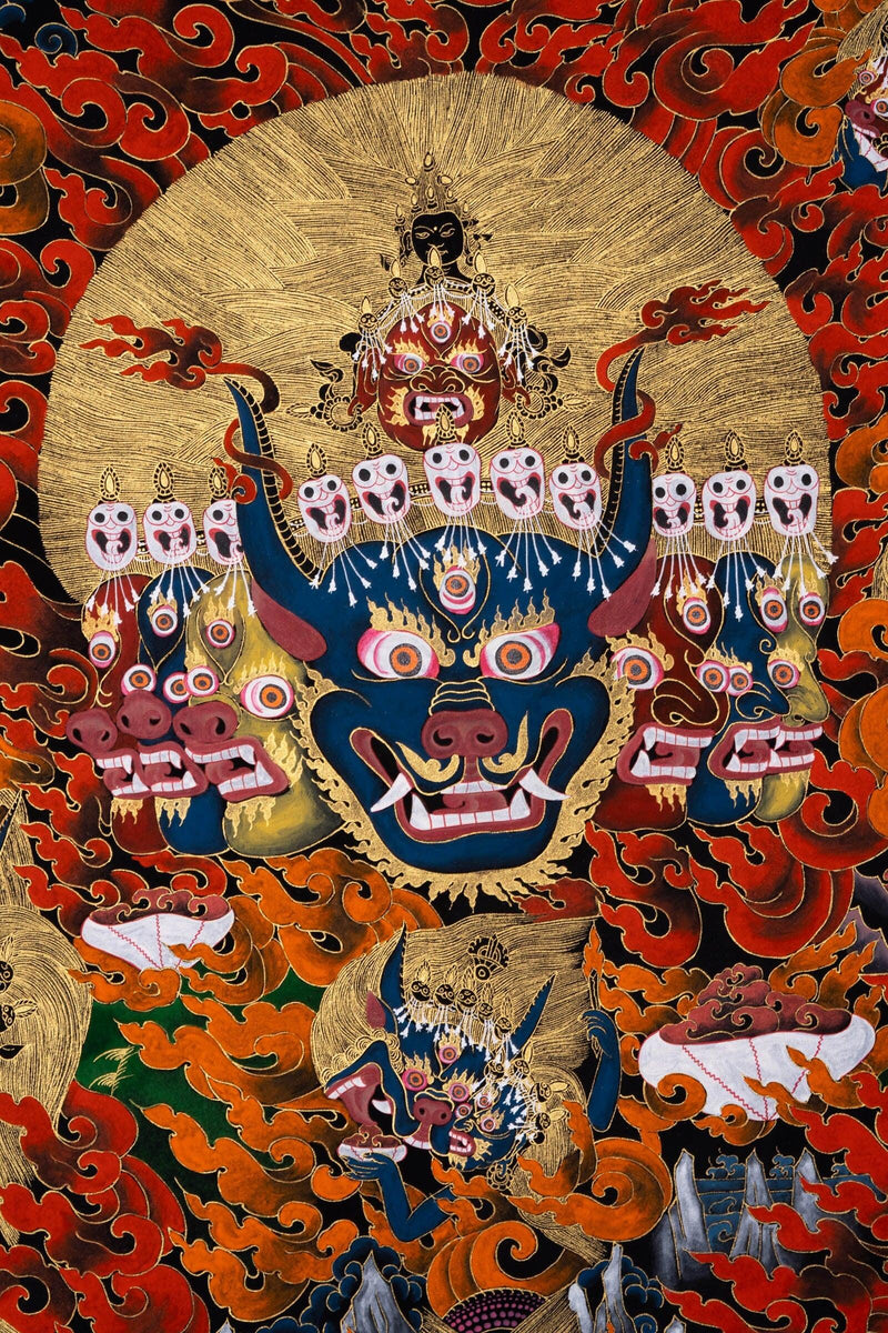 Thangka Painting of Yamantaka Head - Himalayas Shop