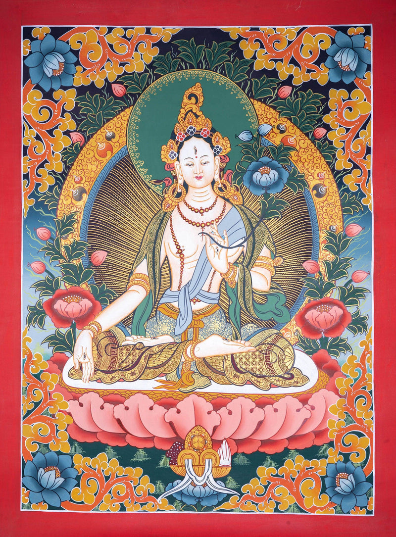 White Tara Thangka Painting - Himalayas Shop
