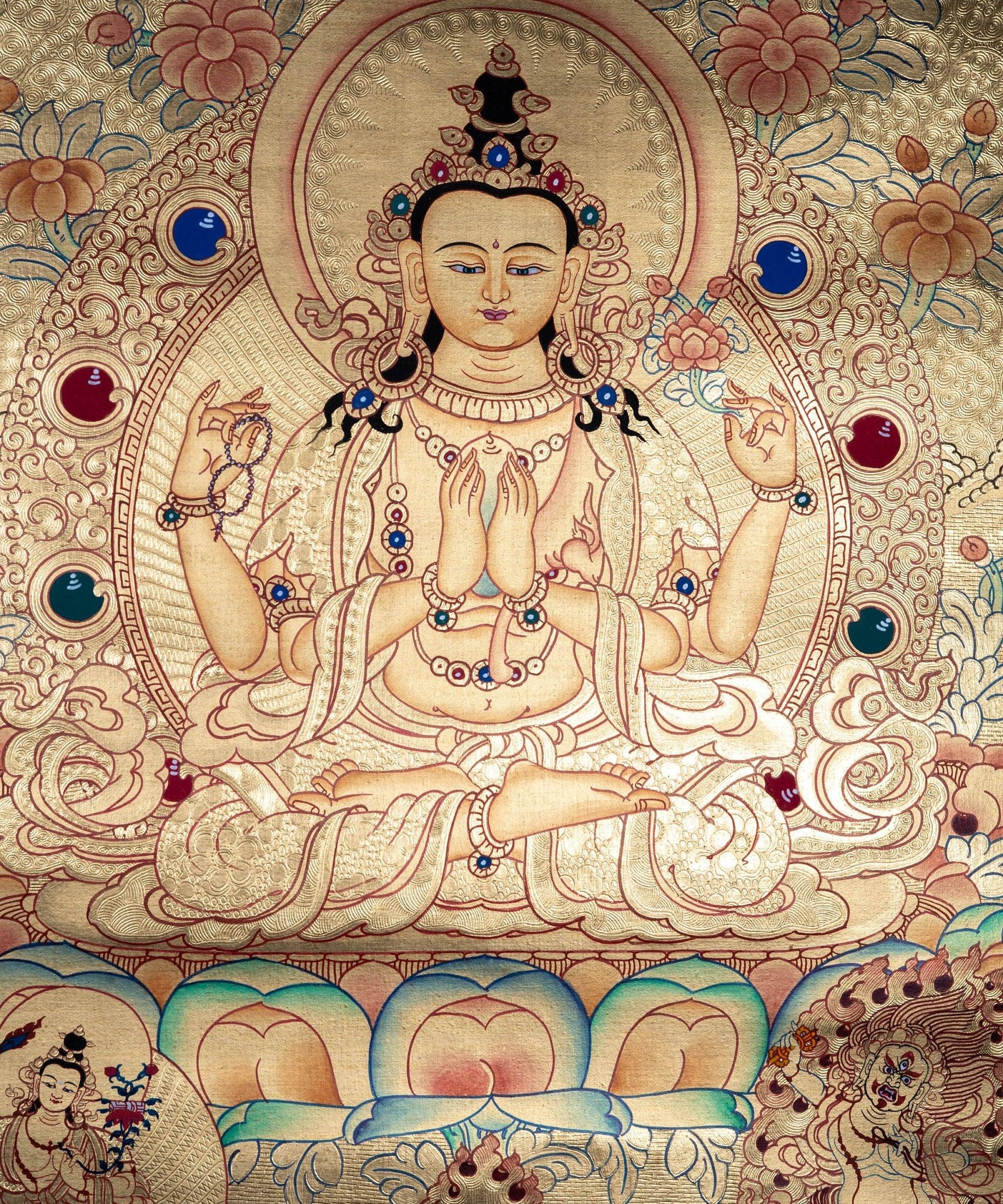 Lyap Chengresi Bodhisattva Thangka Painting - Himalayas Shop