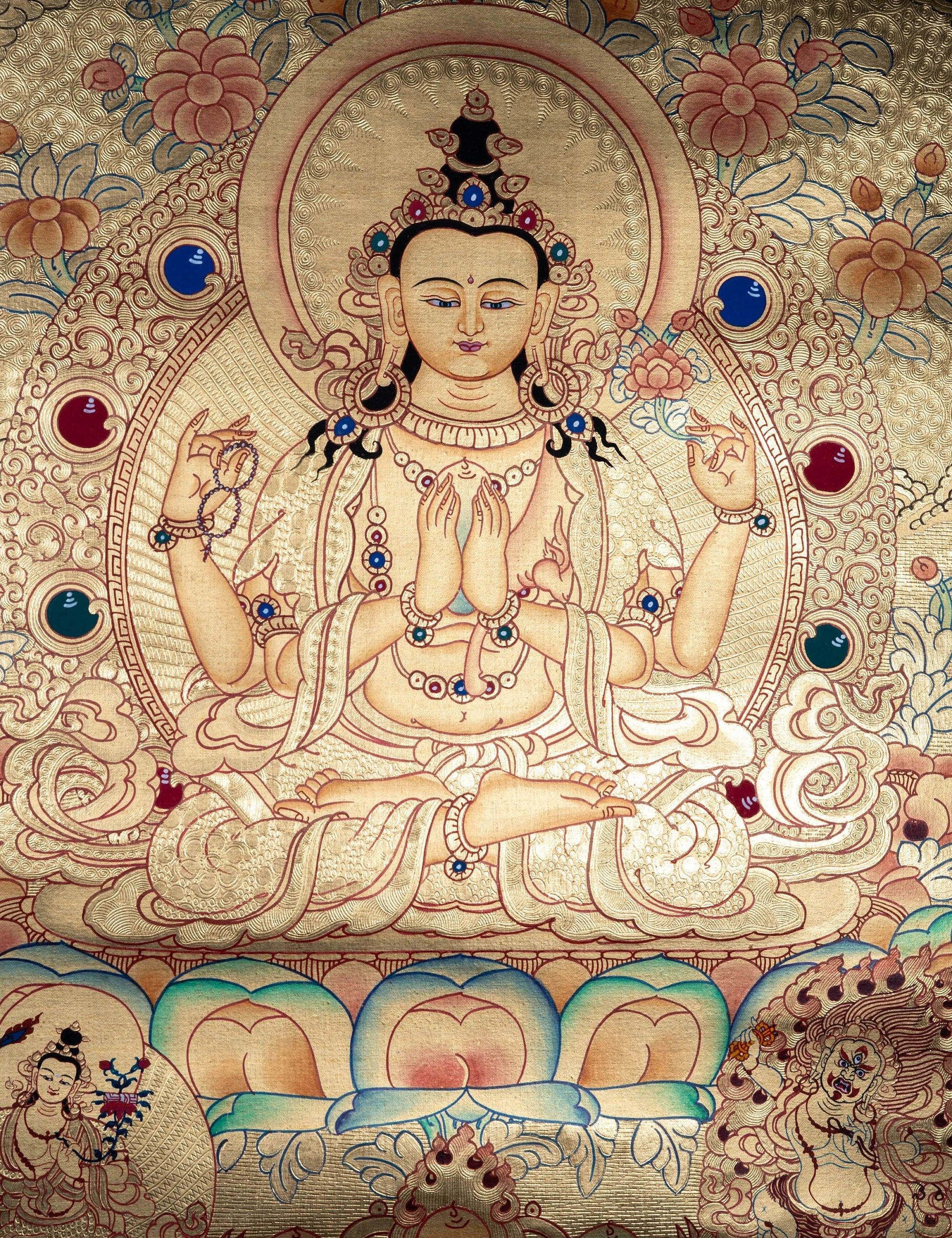 Lyap Chengresi Bodhisattva Thangka Painting - Himalayas Shop