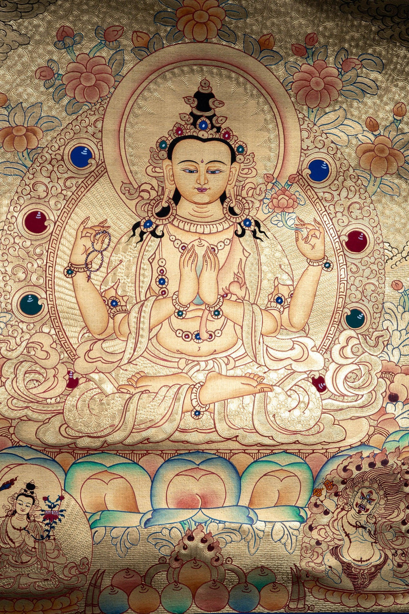 Lyap Chengresi Bodhisattva Thangka Painting - Himalayas Shop