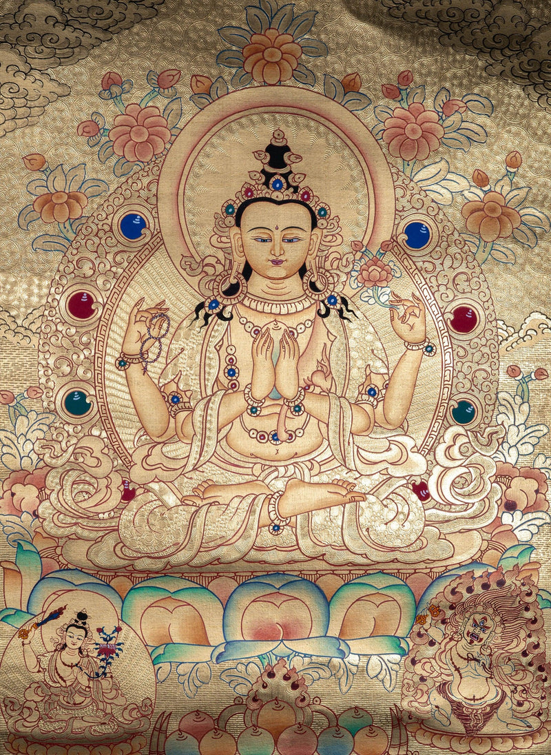 Lyap Chengresi Bodhisattva Thangka Painting - Himalayas Shop