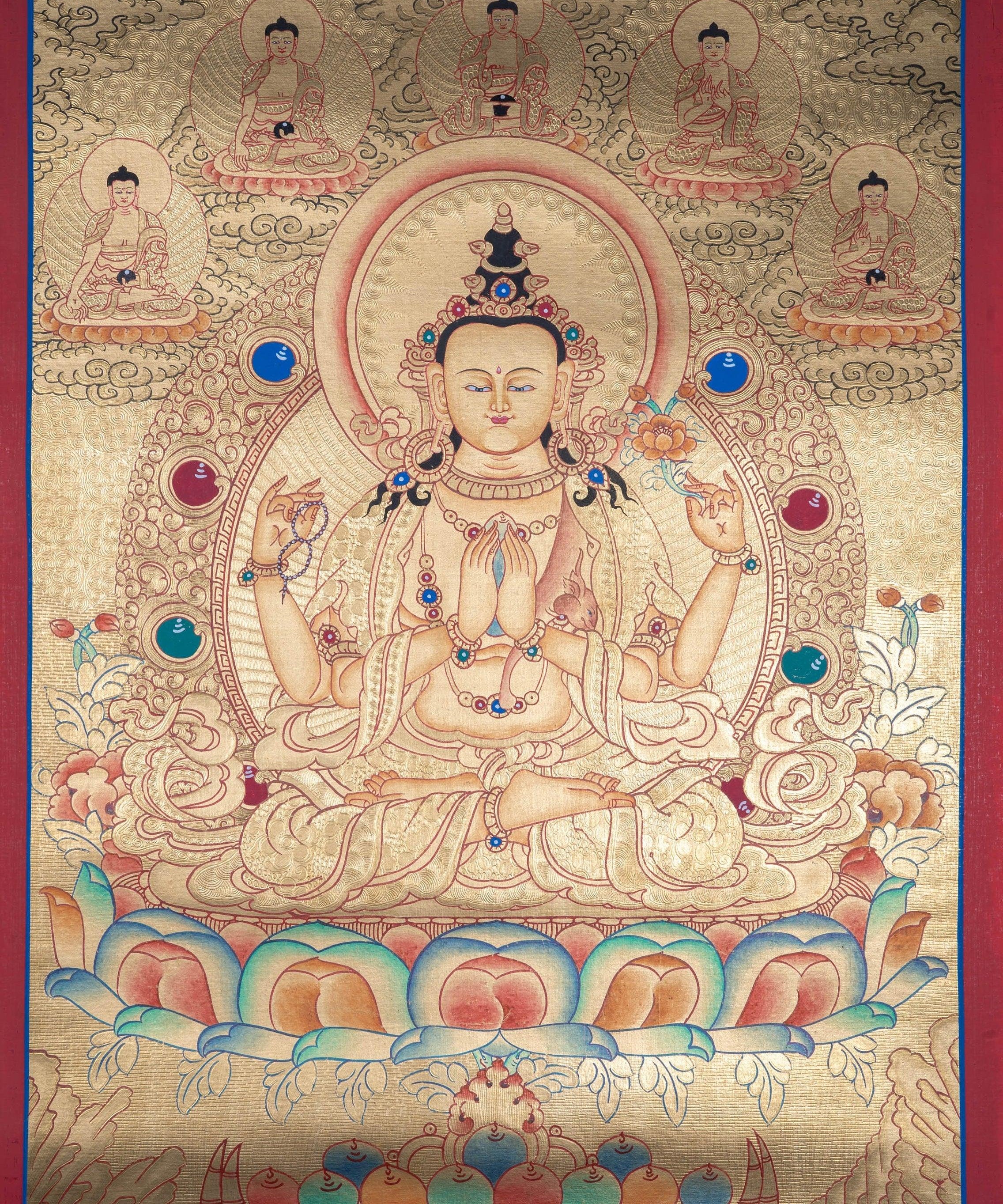 Lyap Chengresi Bodhisattva Thangka Painting - Himalayas Shop