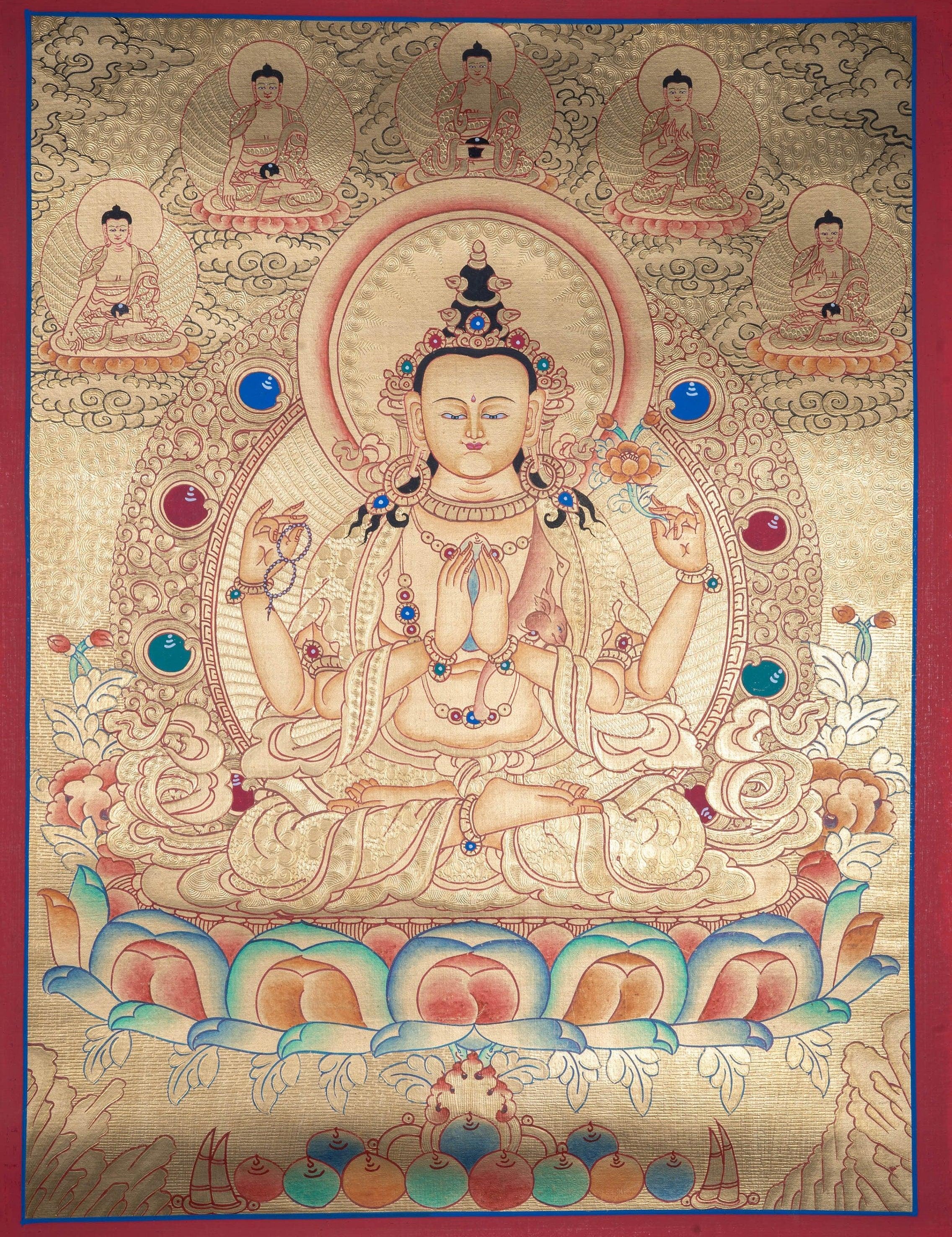 Lyap Chengresi Bodhisattva Thangka Painting - Himalayas Shop